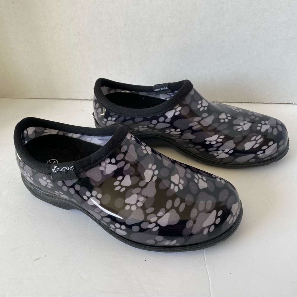 Sloggers Waterproof Black and Gray Paw Print Shoes - Sz 7